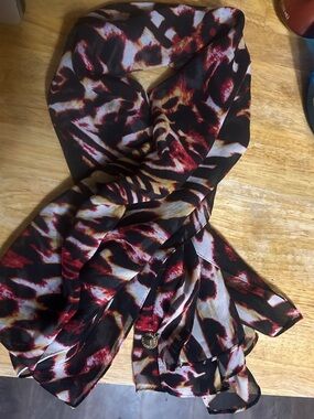 Calvin Klein Black Red and Cream Abstract Print Scarf